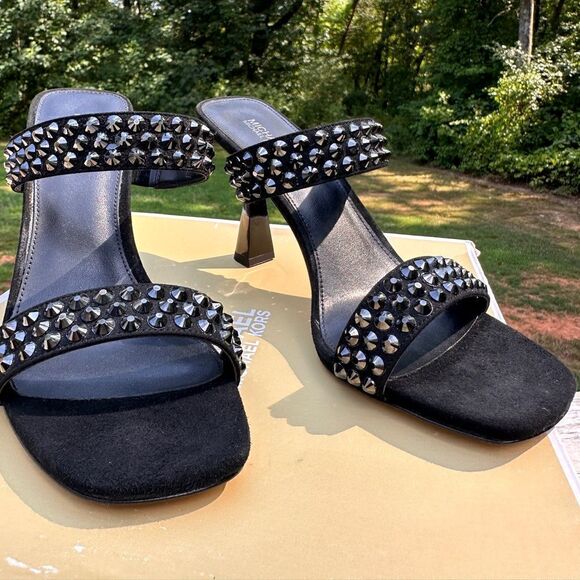 Michael Kors Clara Black Studded Heeled Sandals – Glamorous & Chic - Picture 10 of 17